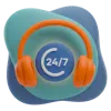 24/7 customer support icon with orange headphones.