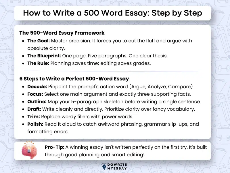 how to write a 500 word essay step by step including planning outlining drafting editing and proofreading