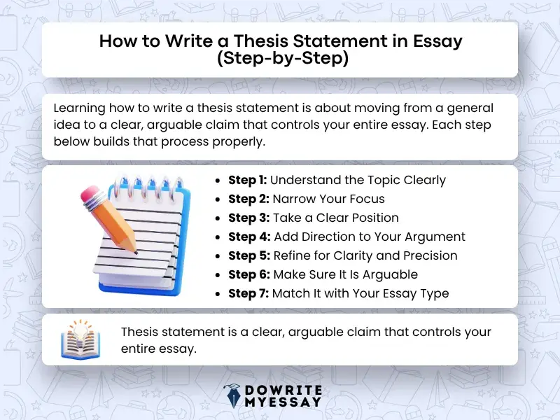 how to write a thesis statement in essay step by step process with clear writing steps