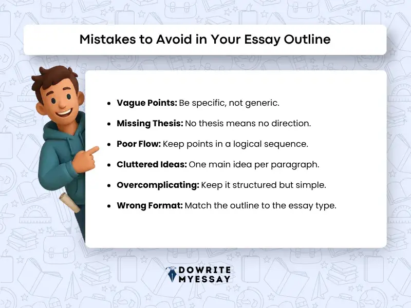 common mistakes in essay outline including vague points missing thesis and poor flow