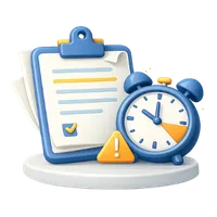 on time delivery icon with checklist clock and deadline alert symbol