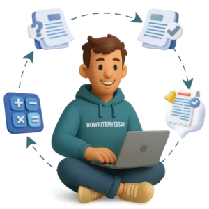 DoWriteMyEssay order process showing student submitting assignment, calculating price, reviewing details, and placing order online