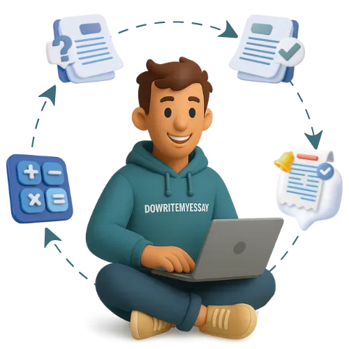 DoWriteMyEssay order process showing student submitting assignment, calculating price, reviewing details, and placing order online