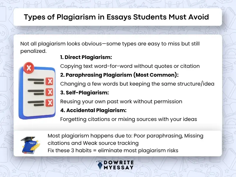 types of plagiarism in essays including direct paraphrasing self plagiarism and accidental