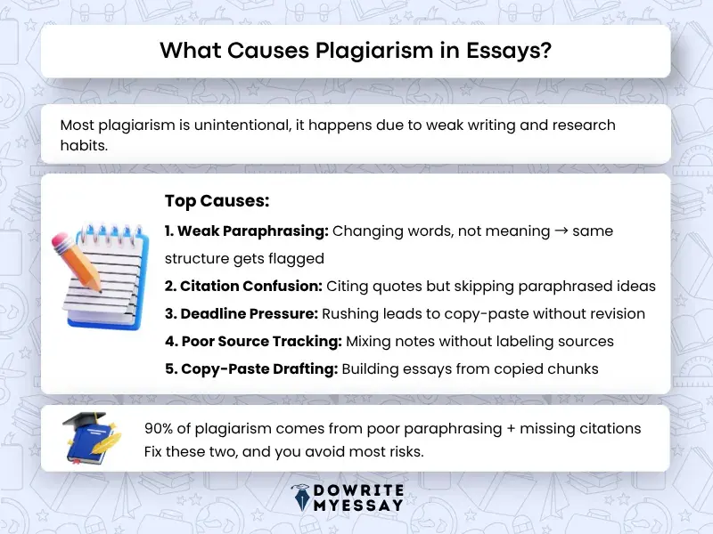 what causes plagiarism in essays including weak paraphrasing citation confusion and deadline pressure