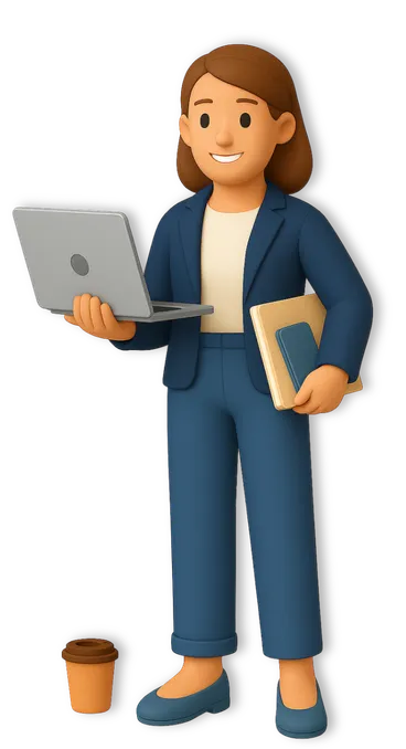 Professional essay writer holding a laptop and books for academic writing support